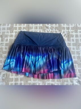 Lucky in Love Pleated Navy Skater Skirt with Blue & Pink Gradient Print